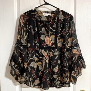 Anthropologie Daniel Rainn Boho Bell-Sleeve Crochet Tassel Peasant Blouse XS